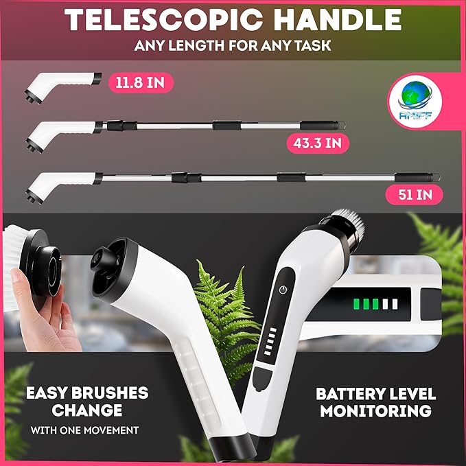 zylo 7-in-1 Electric Bathroom Scrubbing Brush, 2500 mAh.