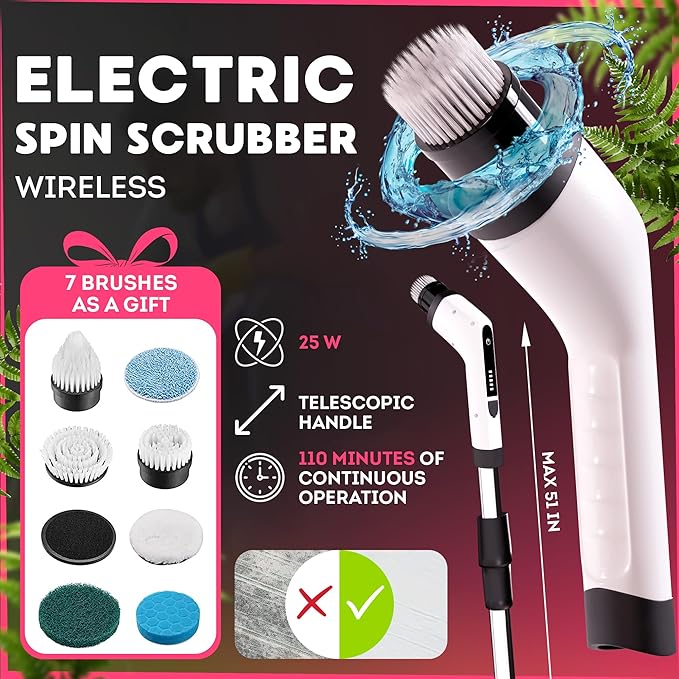 zylo 7-in-1 Electric Bathroom Scrubbing Brush, 2500 mAh.