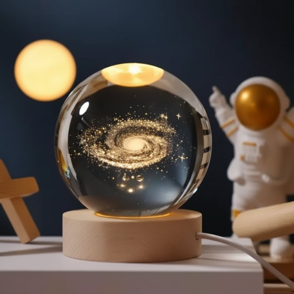 Hashwow Milky Galaxy 3D Crystal Ball Night Light | 2.4 Inch LED Glass Lamp with Wooden Base|Gift