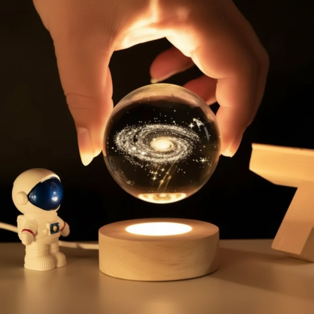 Hashwow Milky Galaxy 3D Crystal Ball Night Light | 2.4 Inch LED Glass Lamp with Wooden Base|Gift