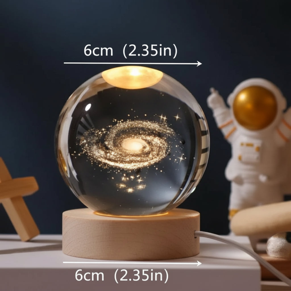 Hashwow Milky Galaxy 3D Crystal Ball Night Light | 2.4 Inch LED Glass Lamp with Wooden Base|Gift