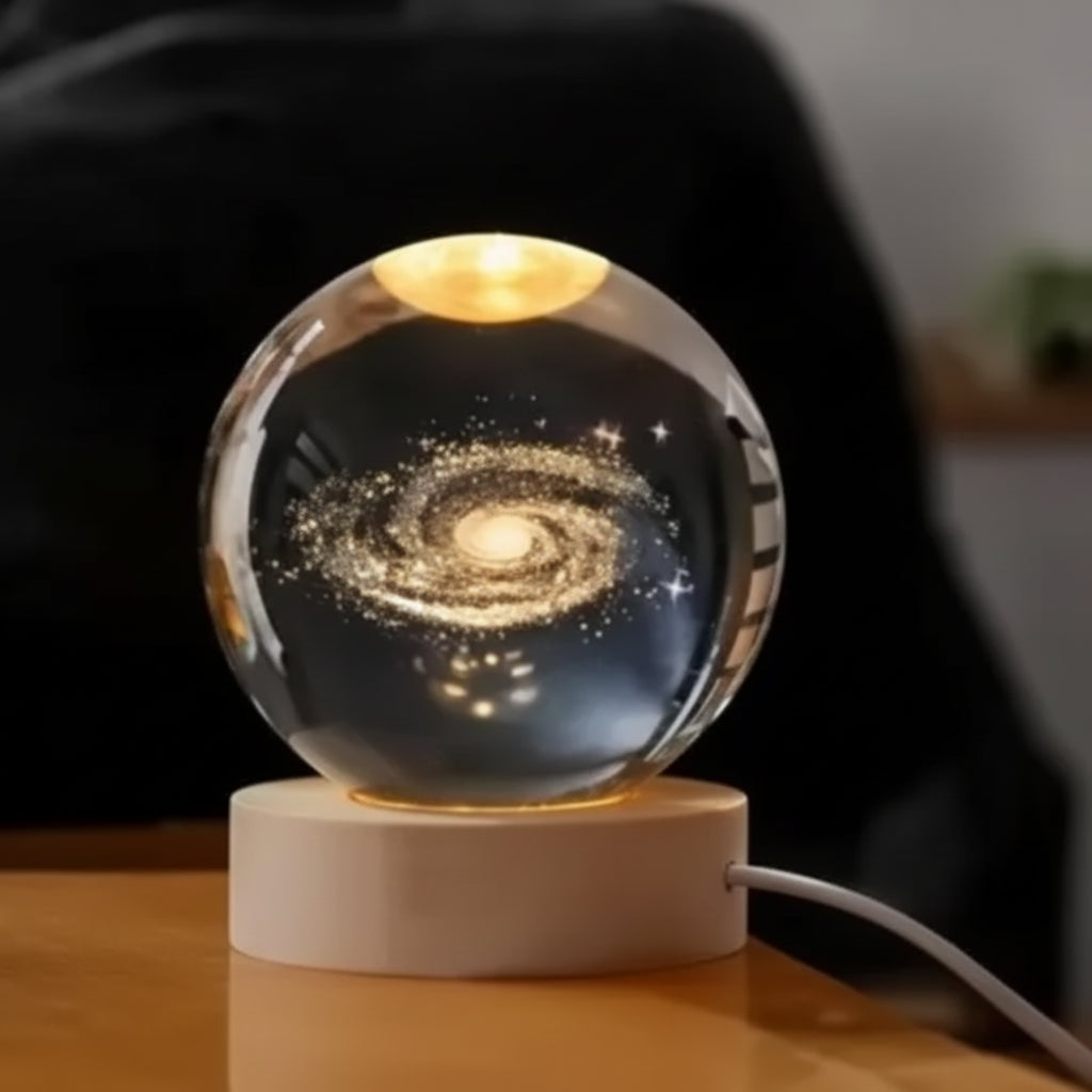 Hashwow Milky Galaxy 3D Crystal Ball Night Light | 2.4 Inch LED Glass Lamp with Wooden Base|Gift