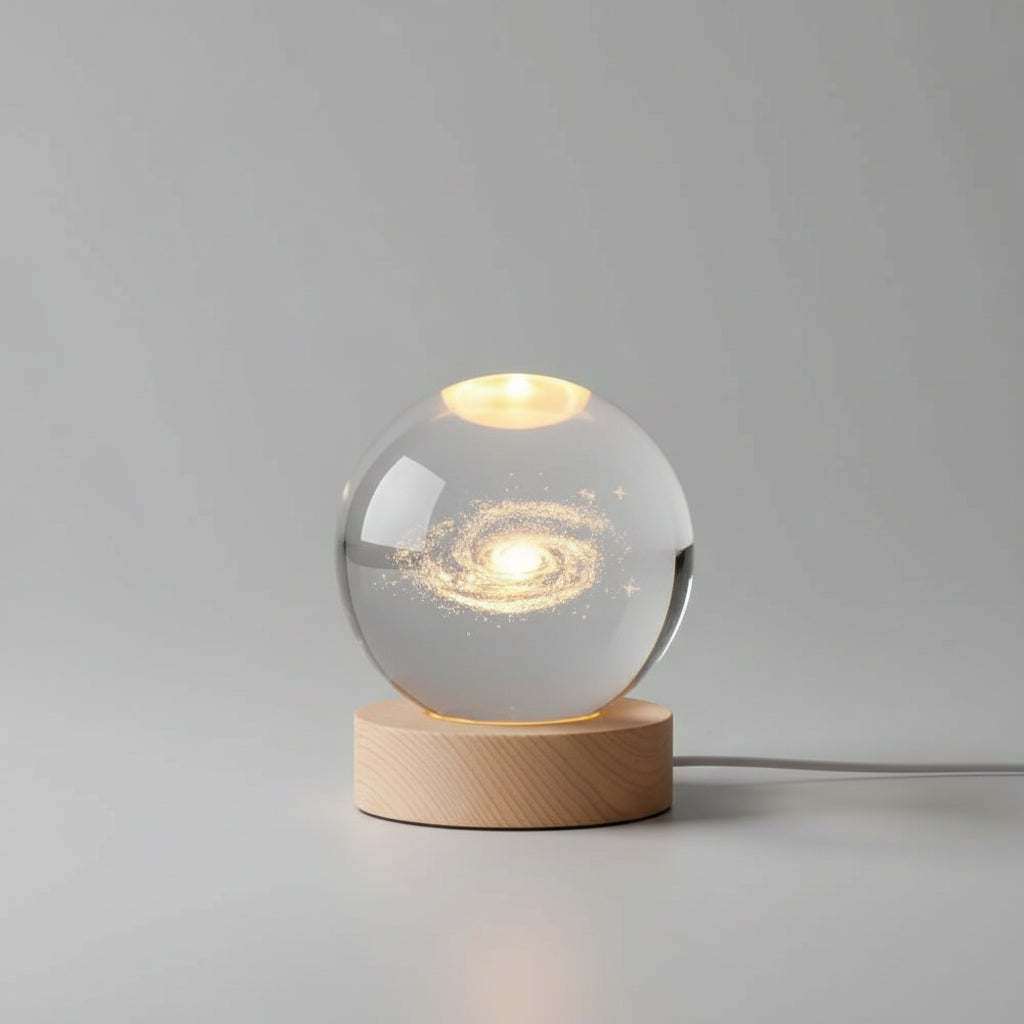 Hashwow Milky Galaxy 3D Crystal Ball Night Light | 2.4 Inch LED Glass Lamp with Wooden Base|Gift